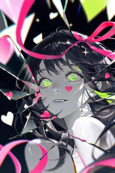 NovelAI AI生成動漫女孩粉紅愛心場景