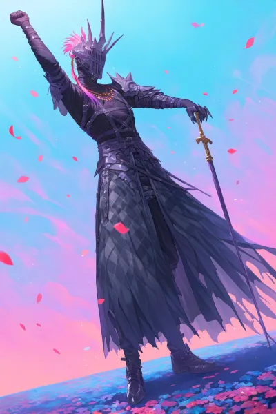 NovelAI AI動漫戰士花瓣場景，動感十足