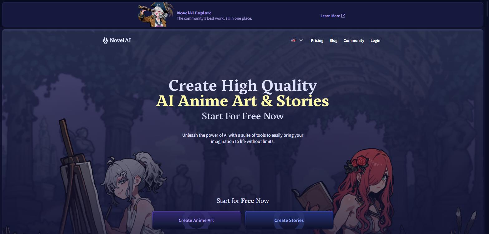 NovelAI 官網首頁 AI Anime Art 二次元AI生圖平台