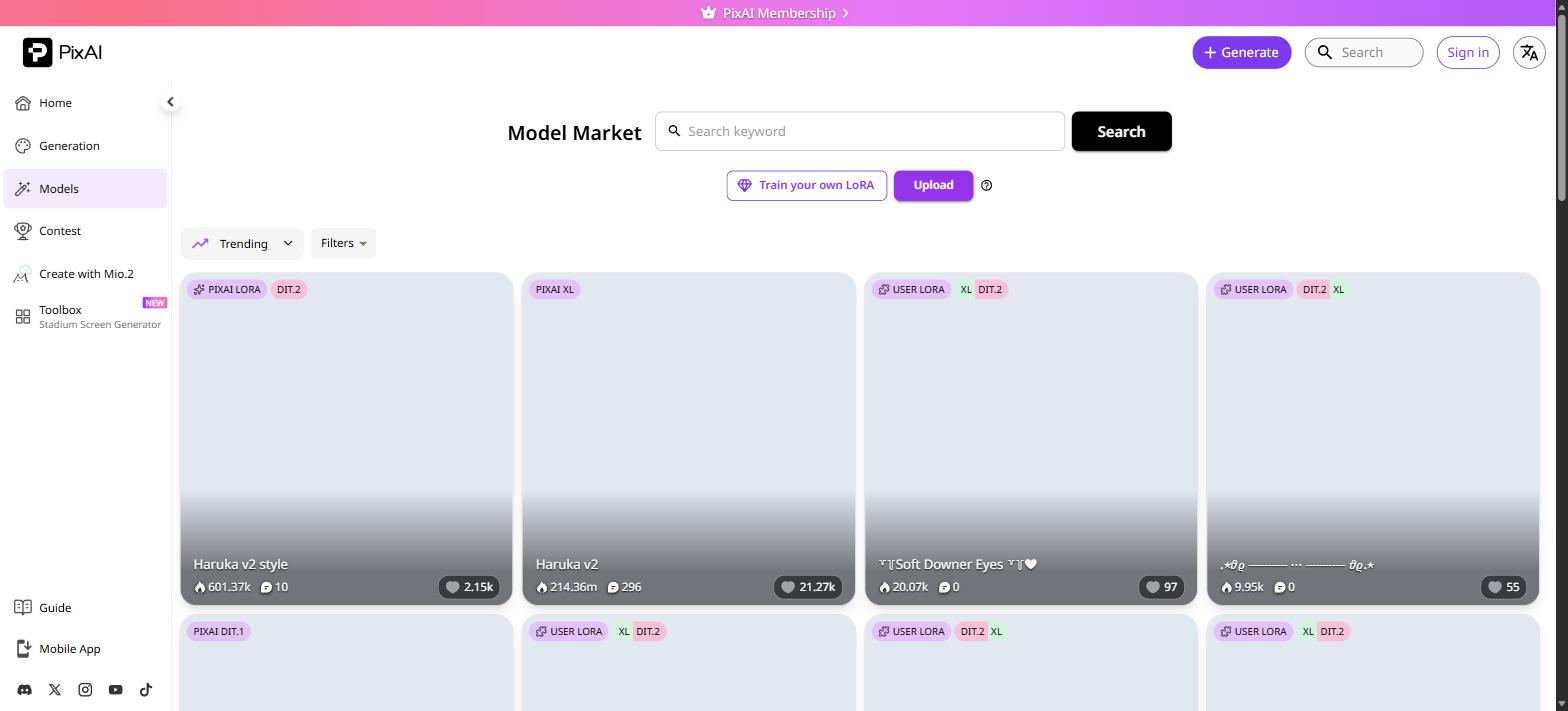 PixAI Model Market 截圖