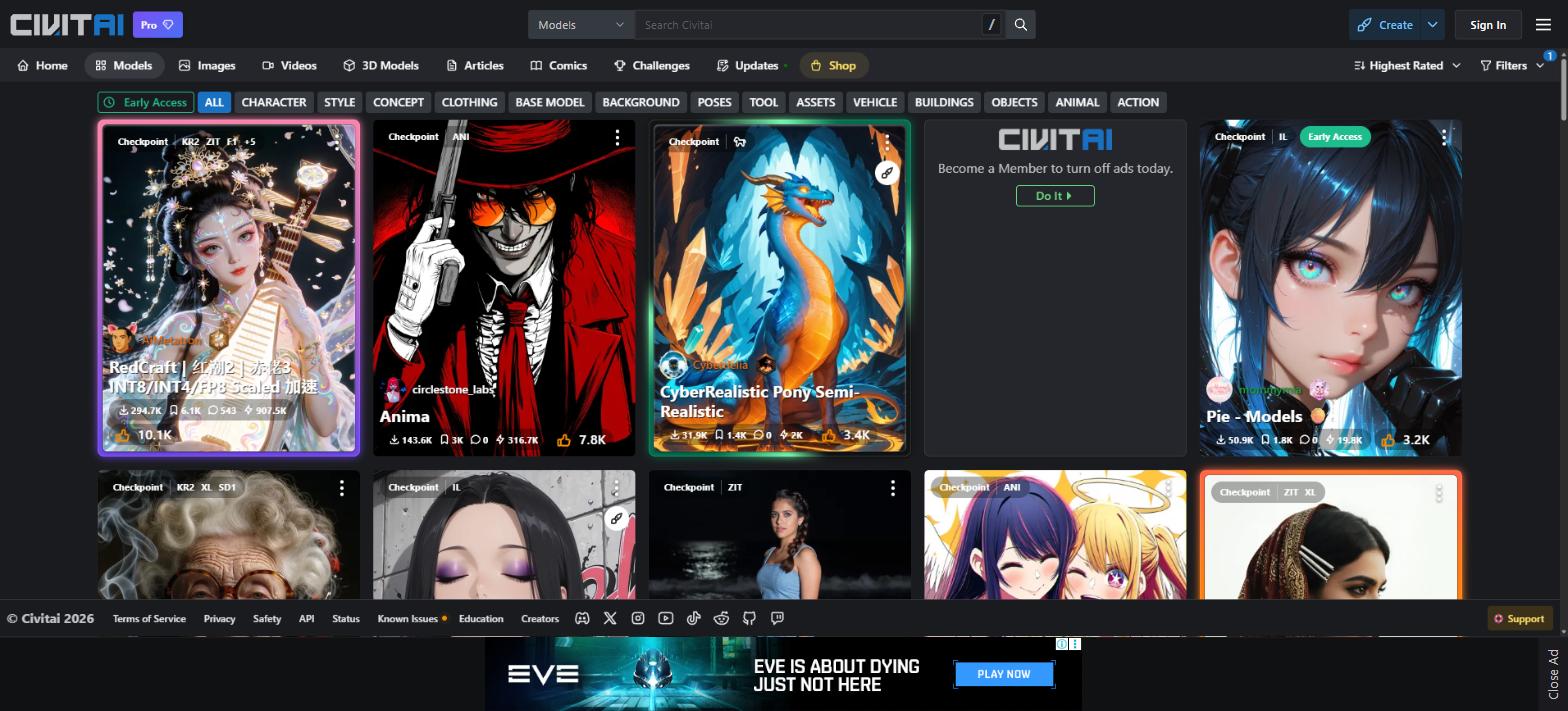 Civitai 熱門Checkpoint模型展示 - 包含RedCraft、Anima等高質量AI藝術模型